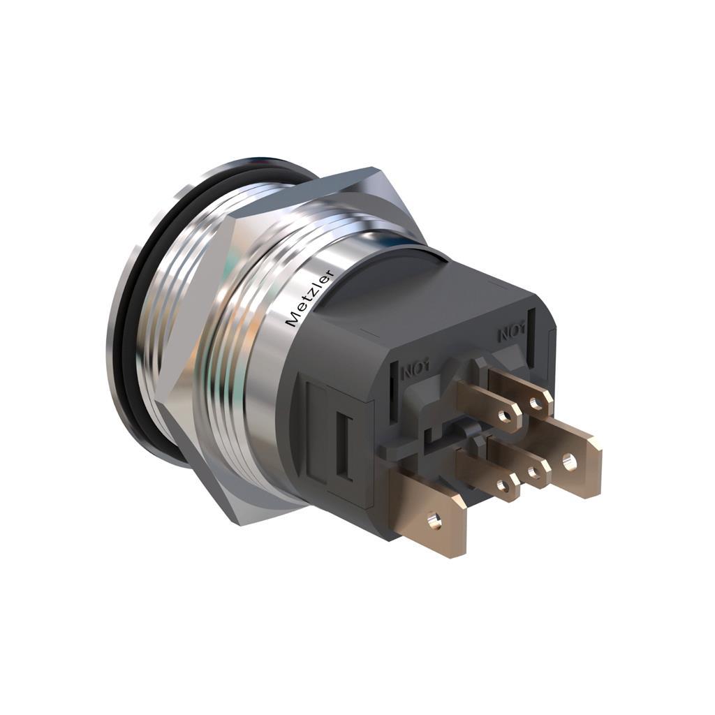 Metzler - Druckschalter 22mm - LED Ringbeleuchtung RGB - IP67 IK10 - 15A - Edelstahl - Flach - Lötkontakte