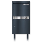 Metzler Paketbox freistehend mit Ständer | Anthrazit RAL 7016 | personalisiert mit Gravur | Edelstahl-Namensschild | rostfrei | Avalon 2