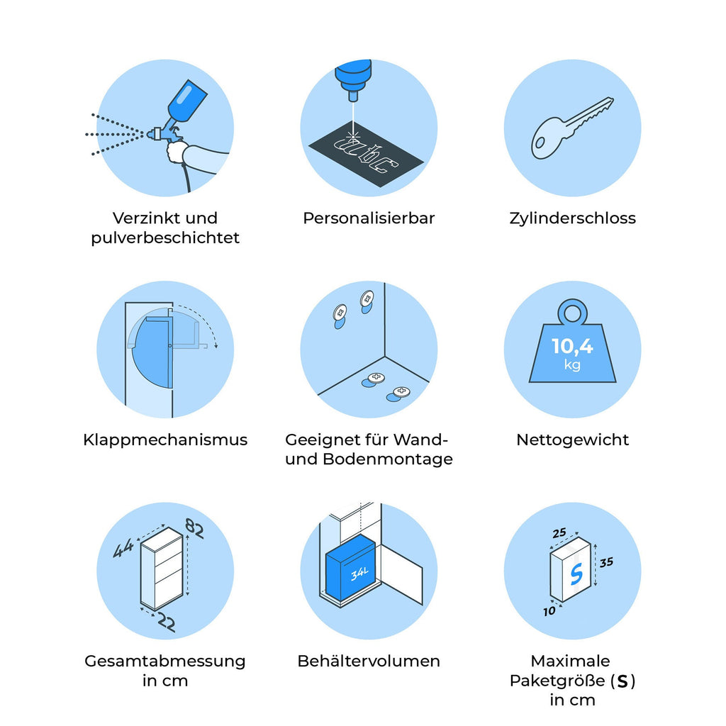 Metzler Paketbox freistehend mit Ständer | Anthrazit RAL 7016 | personalisiert mit Gravur | Edelstahl-Namensschild | rostfrei | Avalon 1