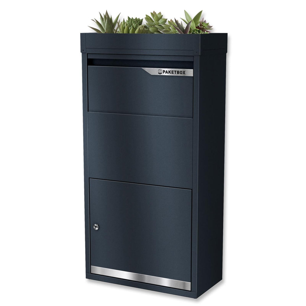 Metzler Paketbox mit Pflanzdach | Anthrazit RAL 7016 | für Pakete bis zur Größe S | rostfrei | Avalon 3