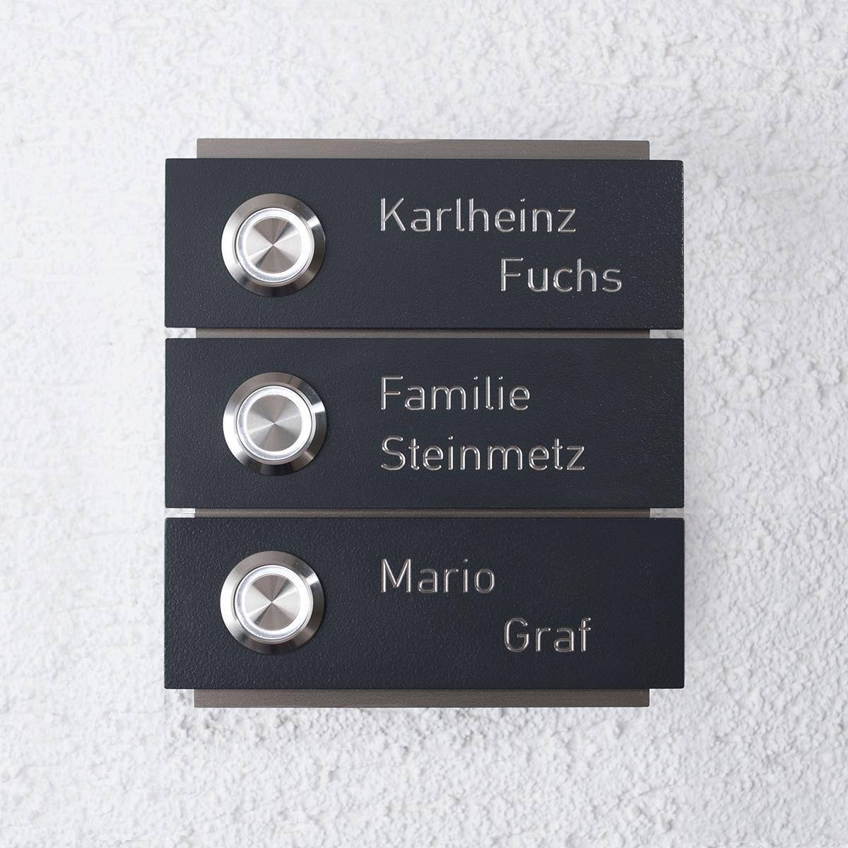 Moderne Türklingel aus Edelstahl 3 Fach