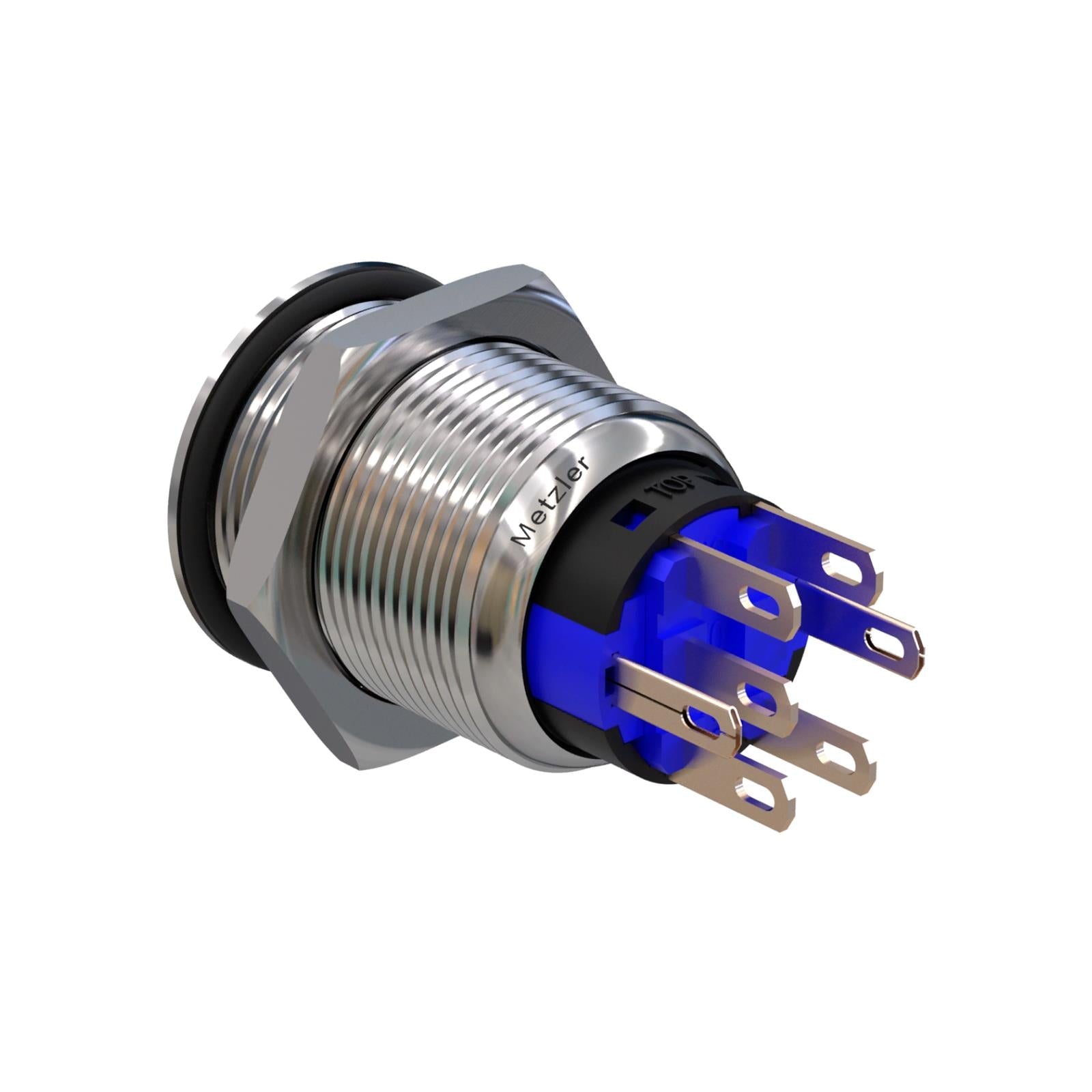 Metzler - Drucktaster 19mm - LED Symbolbeleuchtung RGB - IP67 IK10 - Edelstahl - Flach - Lötkontakte - Wunschsymbol