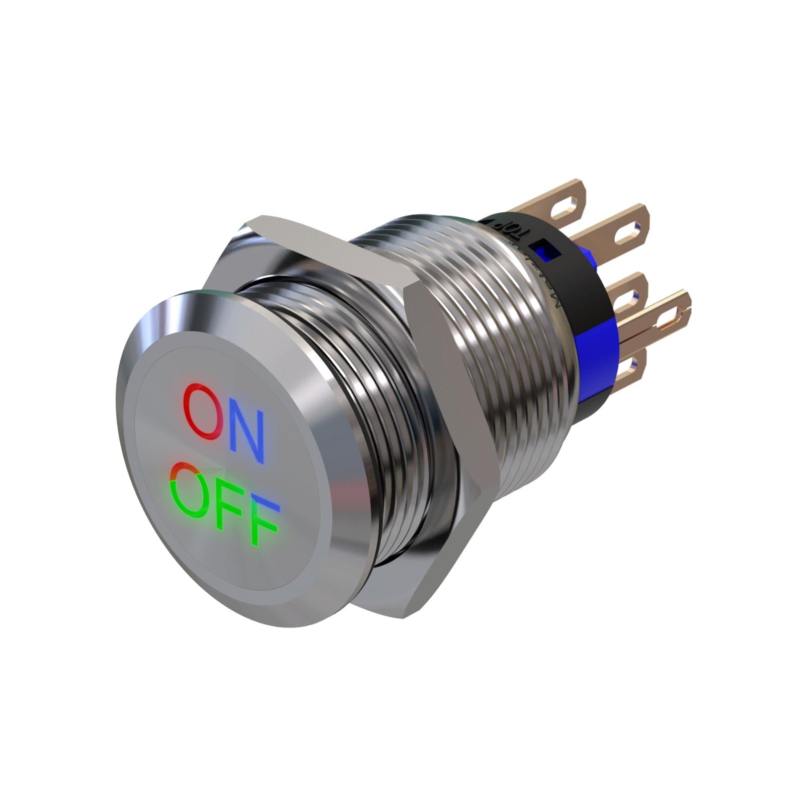 Metzler - Drucktaster 19mm - LED Symbolbeleuchtung RGB - IP67 IK10 - Edelstahl - Flach - Lötkontakte - Wunschsymbol