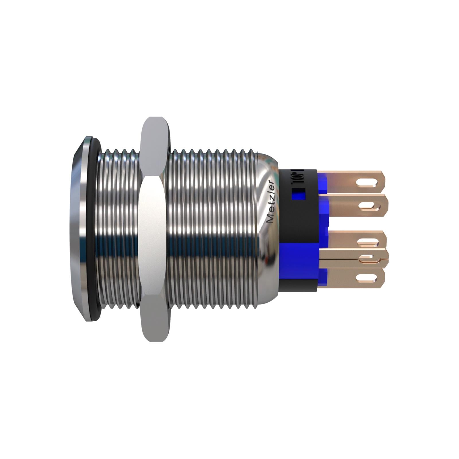 Metzler - Drucktaster 19mm - LED Symbolbeleuchtung RGB - IP67 IK10 - Edelstahl - Flach - Lötkontakte - Wunschsymbol