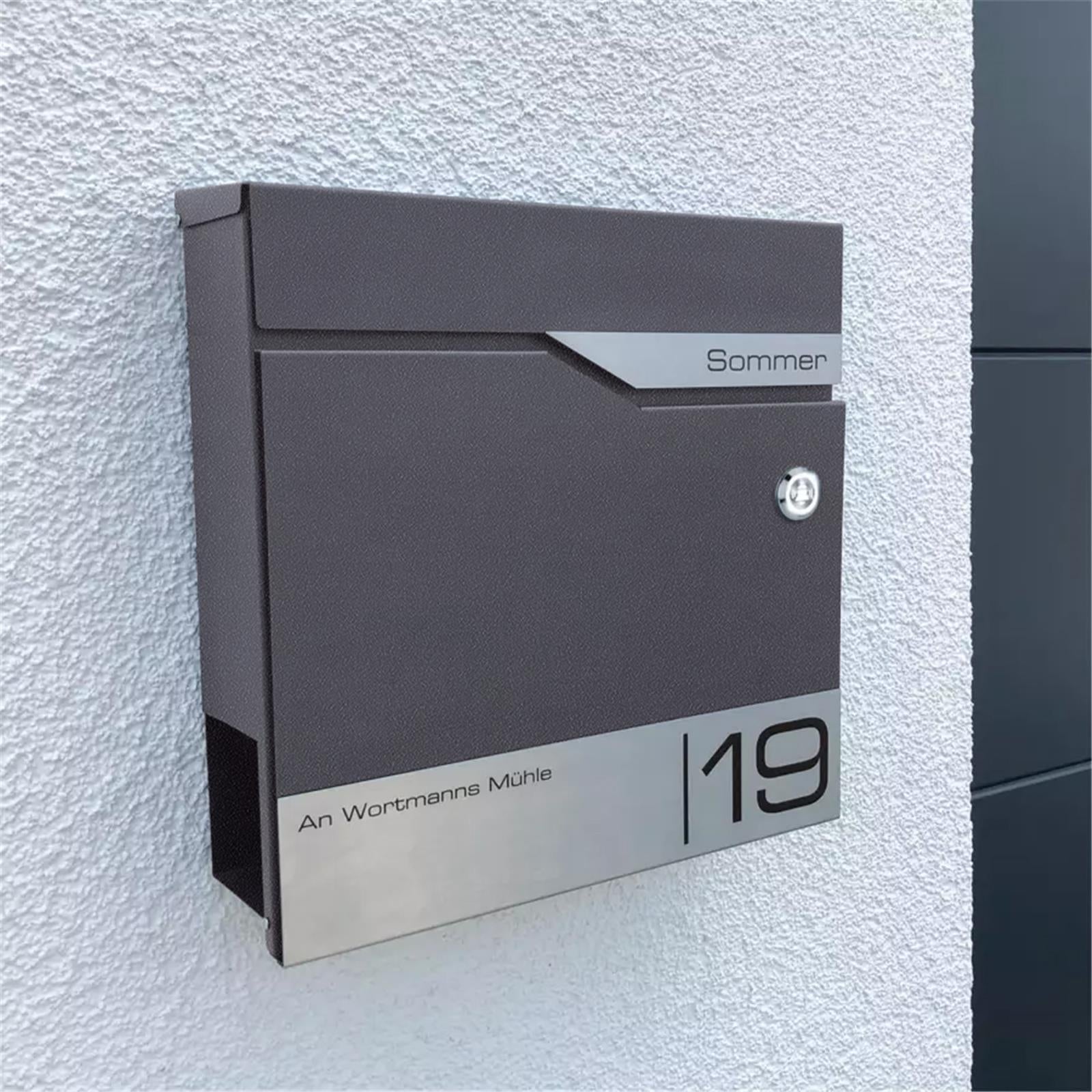 Metzler Briefkasten mit Funkklingel | personalisiert mit Gravur | Edelstahl-Namensschild | mit Zeitungsfach | Siebert