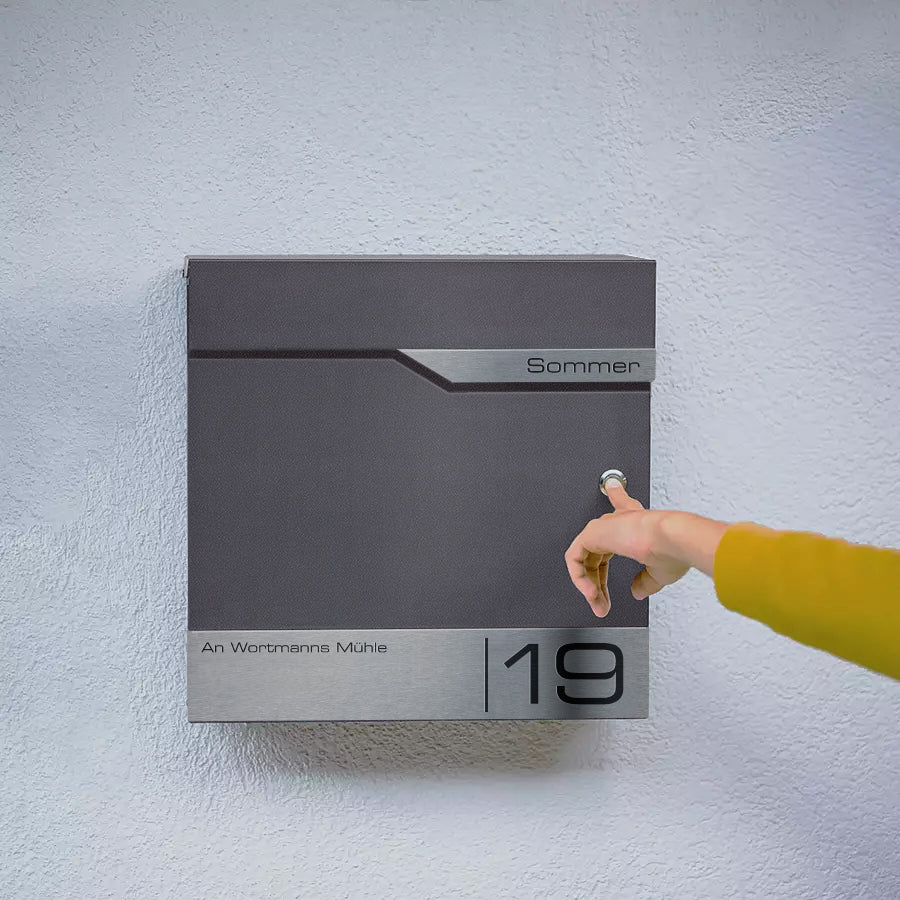 Metzler Briefkasten mit Funkklingel | personalisiert mit Gravur | Edelstahl-Namensschild | mit Zeitungsfach | Siebert