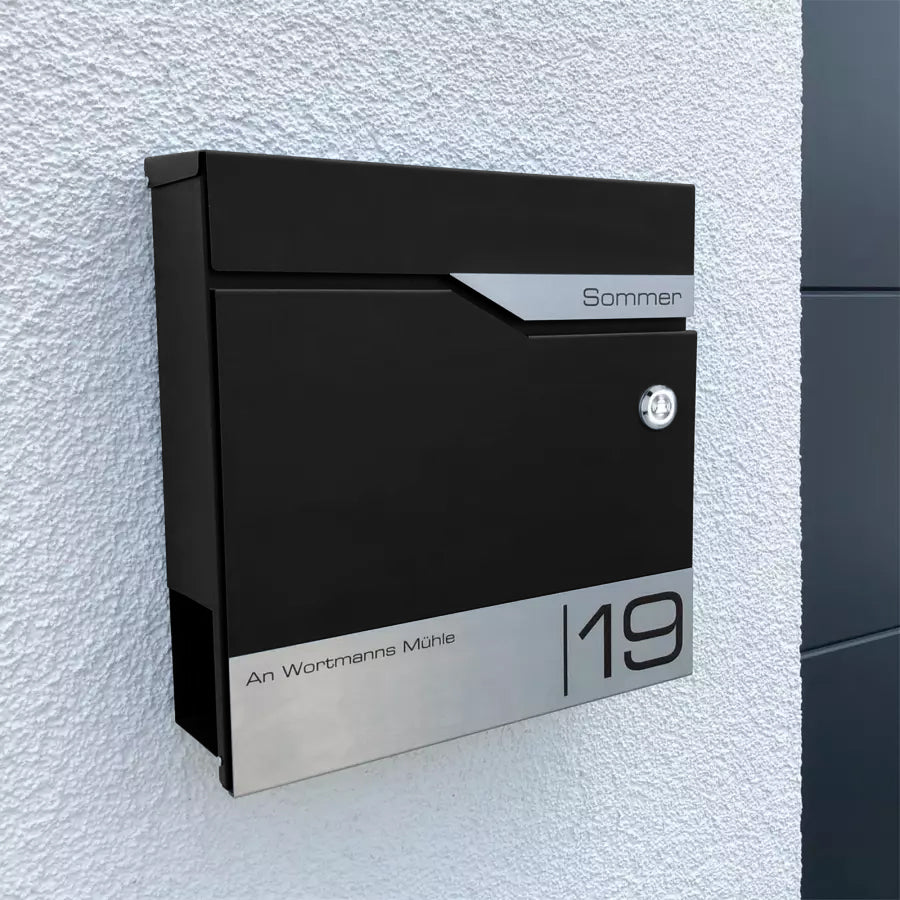 Metzler Briefkasten mit Funkklingel | personalisiert mit Gravur | Edelstahl-Namensschild | mit Zeitungsfach | Siebert