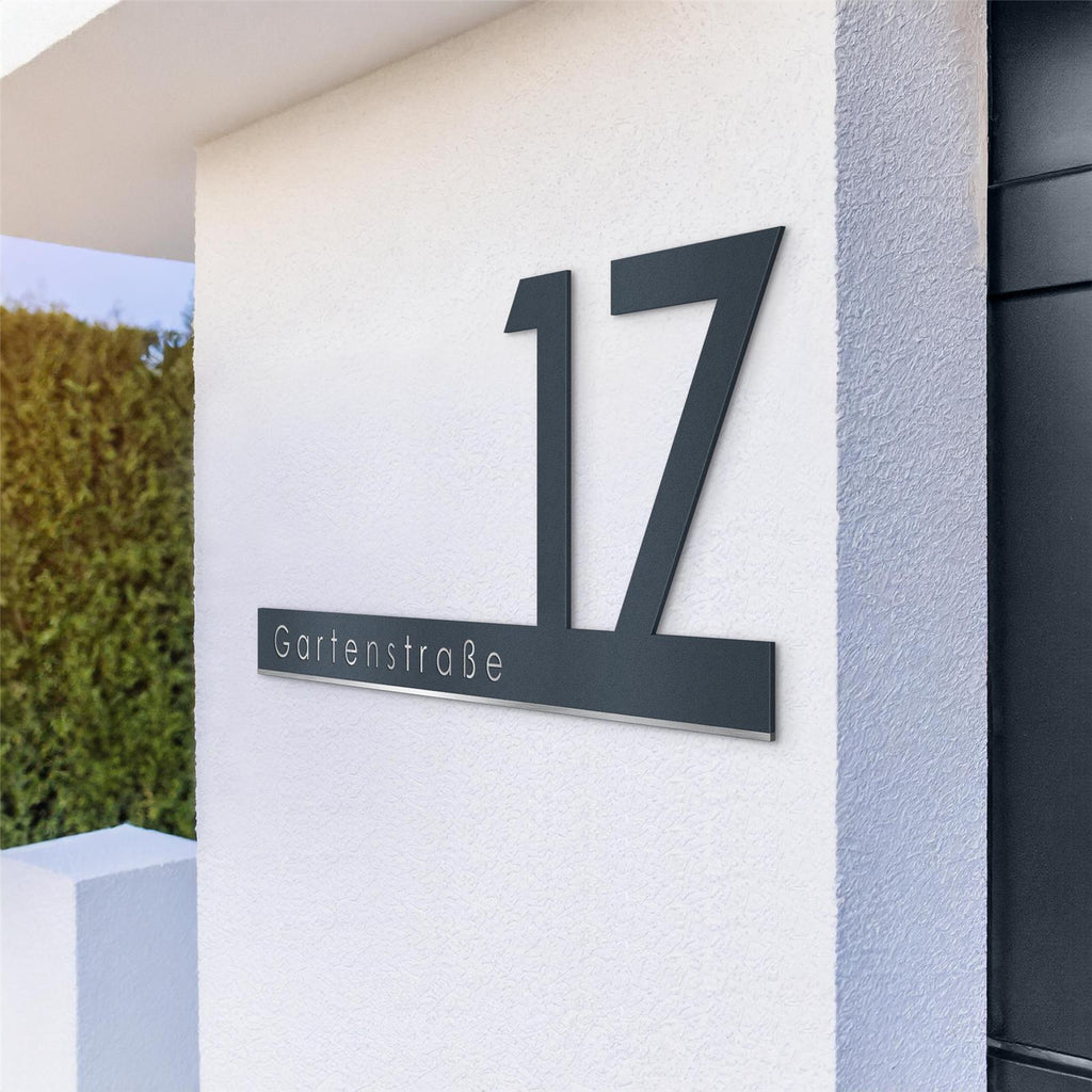 Metzler Schriftzug in Anthrazit | personalisiert mit Straße und Hausnummer | Ella