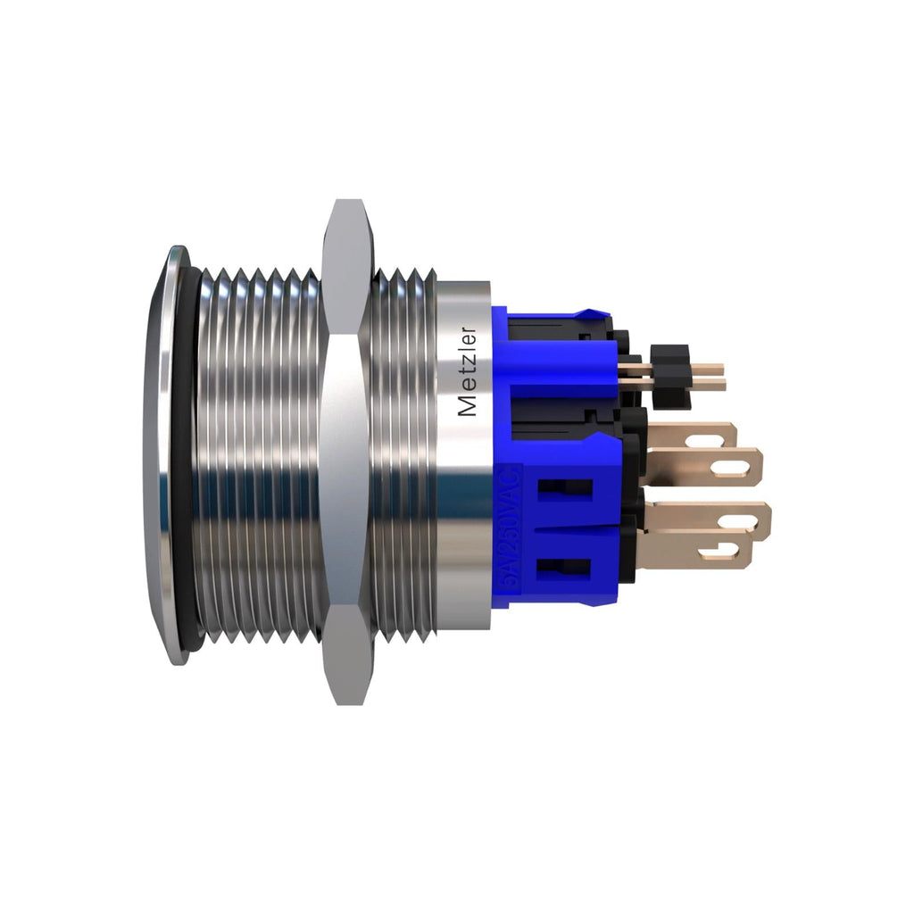 Metzler - Drucktaster 25mm - LED Ringbeleuchtung RGB - IP67 IK10 - Edelstahl - Flach - Lötkontakte