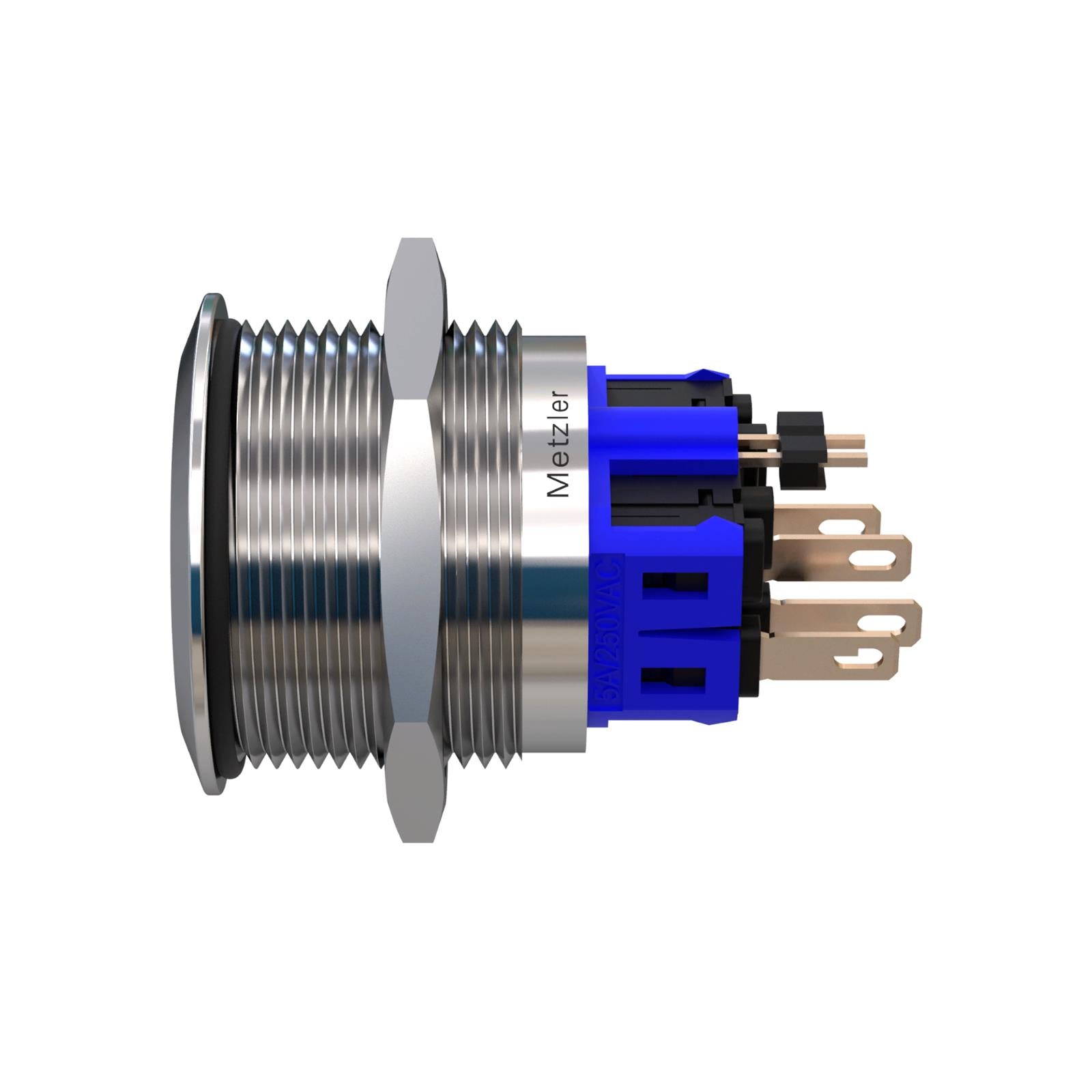 Metzler - Drucktaster 25mm - LED Ringbeleuchtung RGB - IP67 IK10 - Edelstahl - Flach - Lötkontakte