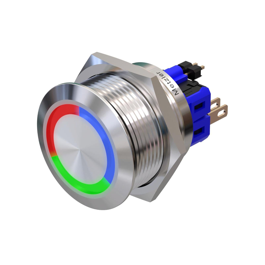Metzler - Drucktaster 25mm - LED Ringbeleuchtung RGB - IP67 IK10 - Edelstahl - Flach - Lötkontakte