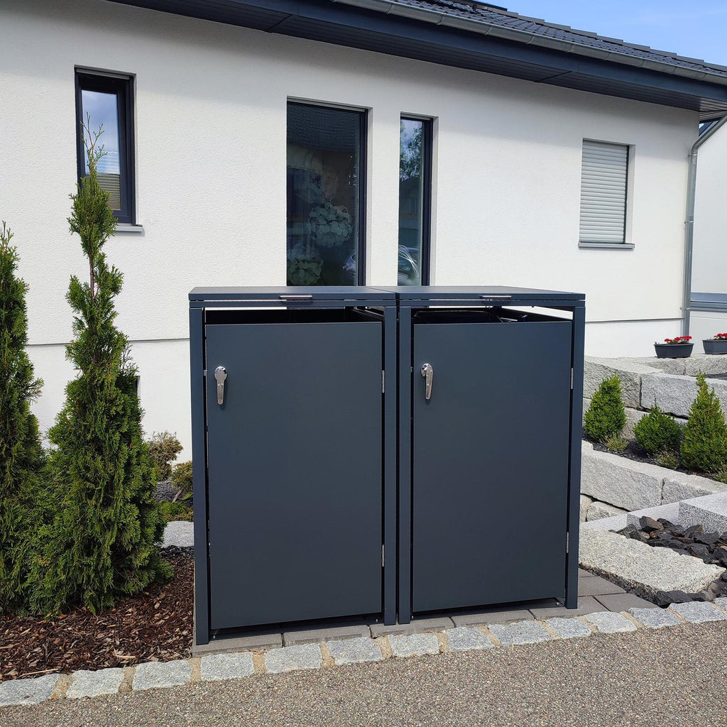 Metzler Mülltonnenbox | 2er | 240l | aus Stahl | rostfrei & massiv | Türgriff mit Schloss