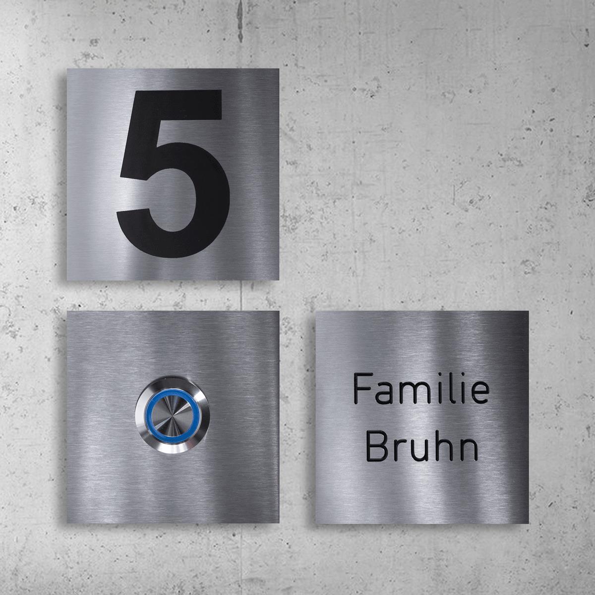 Design Klingelschild - mit Hausnummer aus Edelstahl