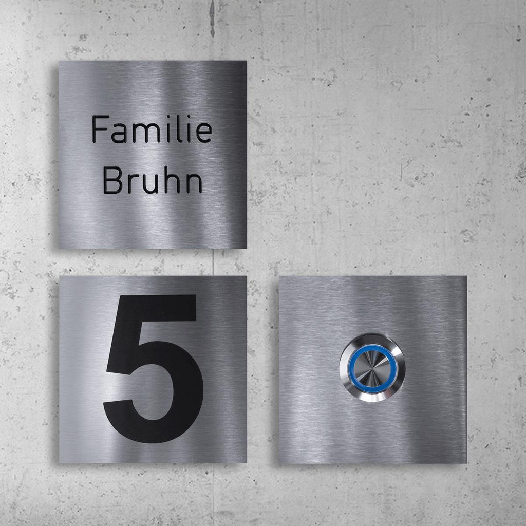 Design Klingelschild - mit Hausnummer aus Edelstahl