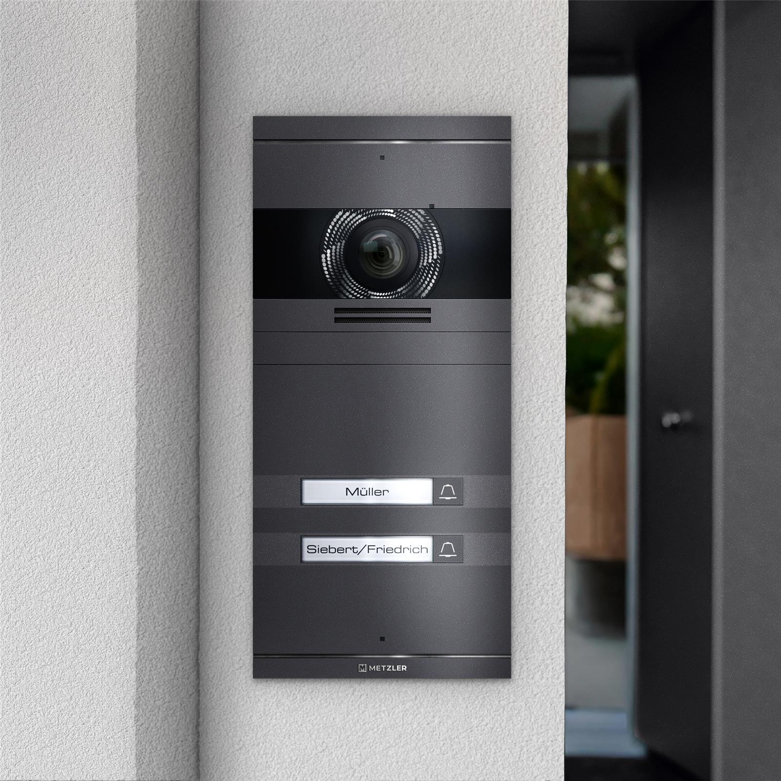 Metzler VDM10 2.0 Video-Türsprechanlage | Komplettset mit austauschbarem Namensschild | 2 Klingeltaster | Plug & Play | Neo