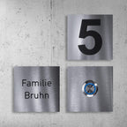 Design Klingelschild - mit Hausnummer aus Edelstahl
