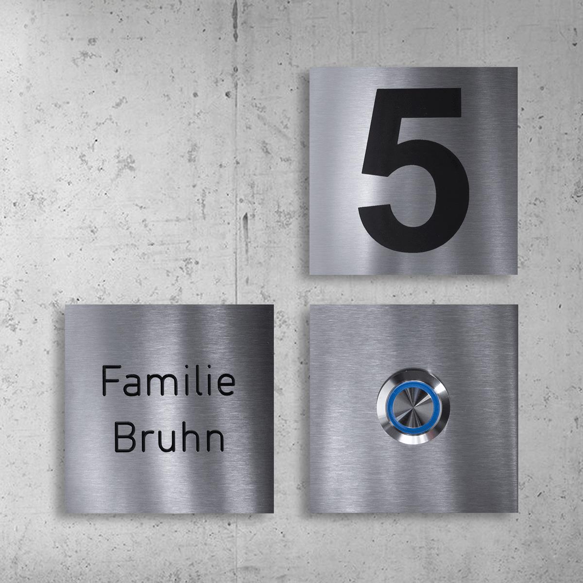 Design Klingelschild - mit Hausnummer aus Edelstahl