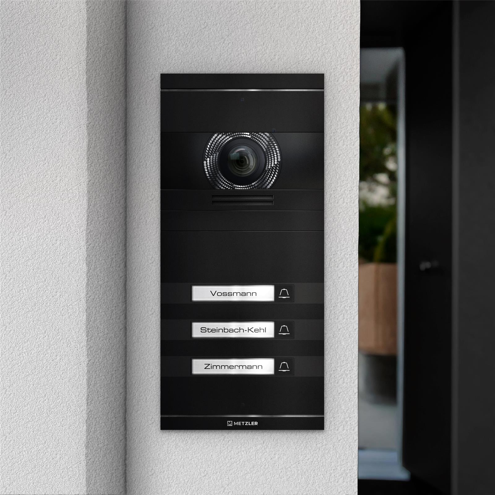 Metzler VDM10 2.0 Video-Türsprechanlage | Komplettset mit austauschbarem Namensschild | 3 Klingeltaster | Plug & Play | Neo