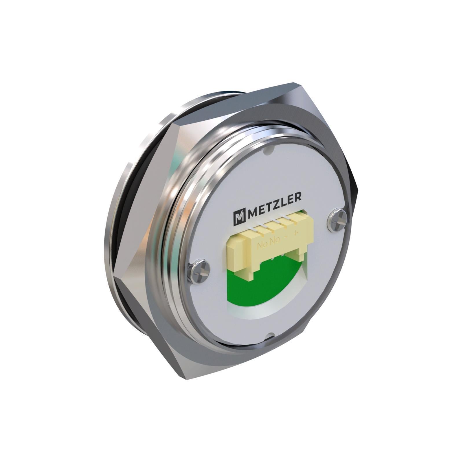 Metzler - Drucktaster 22mm - LED Ringbeleuchtung Grün - IP67 IK10 - Edelstahl - Flach -  Kabelanschluss