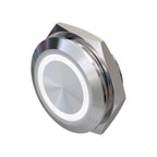 Metzler - Drucktaster 22mm - LED Ringbeleuchtung Weiß - IP67 IK10 - Edelstahl - Flach -  Kabelanschluss