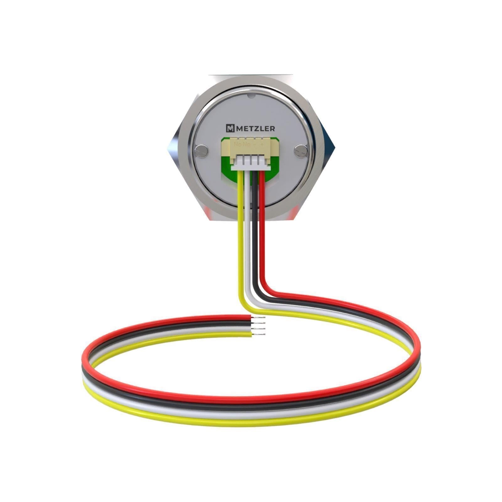Metzler - Drucktaster 22mm - LED Ringbeleuchtung Rot - IP67 IK10 - Edelstahl - Flach -  Kabelanschluss
