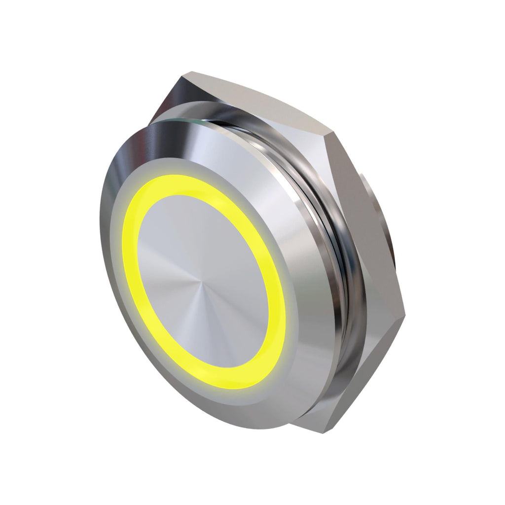 Metzler - Drucktaster 22mm - LED Ringbeleuchtung Gelb - IP67 IK10 - Edelstahl - Flach -  Kabelanschluss