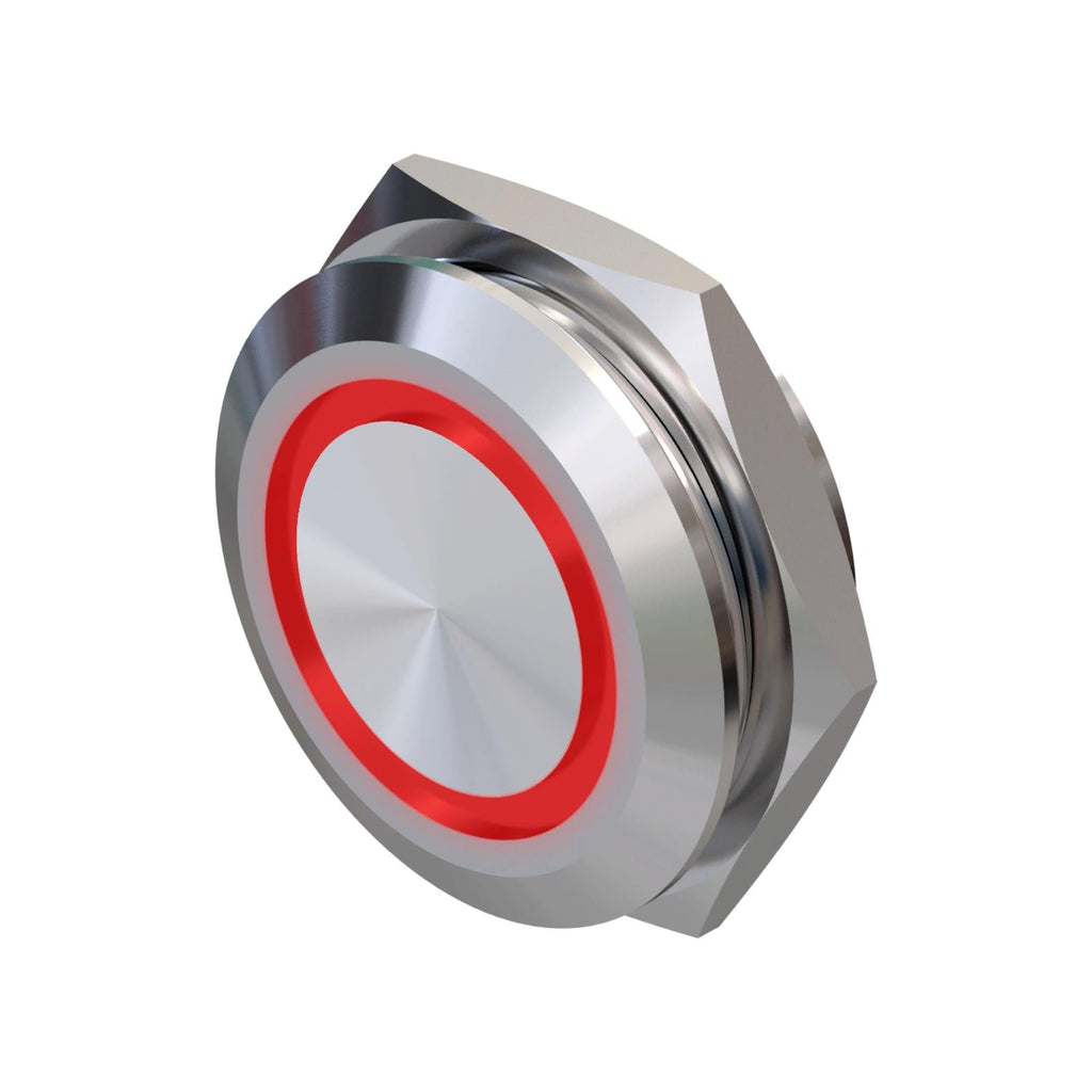 Metzler - Drucktaster 22mm - LED Ringbeleuchtung Rot - IP67 IK10 - Edelstahl - Flach -  Kabelanschluss