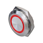 Metzler - Drucktaster 22mm - LED Ringbeleuchtung Rot - IP67 IK10 - Edelstahl - Flach -  Kabelanschluss