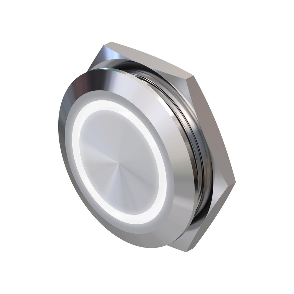 Metzler - Drucktaster 25mm - LED Ringbeleuchtung Weiß - IP67 IK10 - Edelstahl - Flach -  Kabelanschluss
