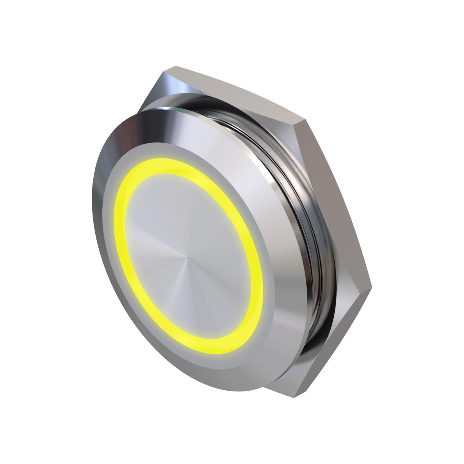 Metzler - Drucktaster 25mm - LED Ringbeleuchtung Gelb - IP67 IK10 - Edelstahl - Flach -  Kabelanschluss