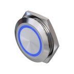 Metzler - Drucktaster 25mm - LED Ringbeleuchtung Blau - IP67 IK10 - Edelstahl - Flach -  Kabelanschluss