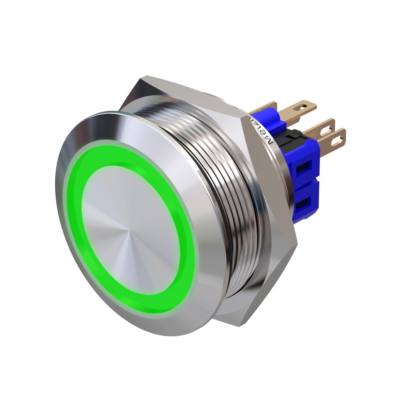Metzler - Drucktaster 30mm - LED Ringbeleuchtung Grün - IP67 IK10 - Edelstahl - Flach - Lötkontakte