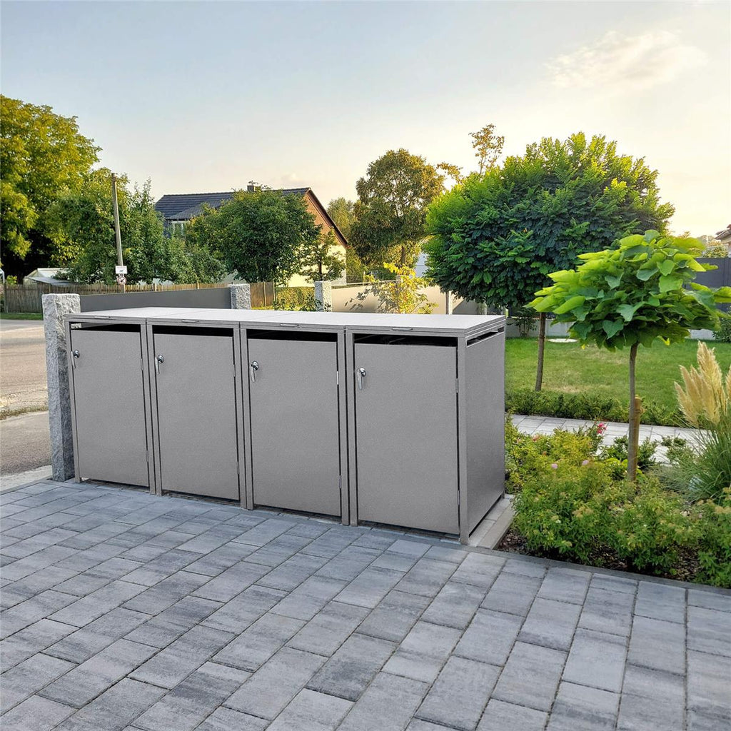 Metzler Mülltonnenbox | 4er | 240l | aus Stahl | rostfrei & massiv | Türgriff mit Schloss