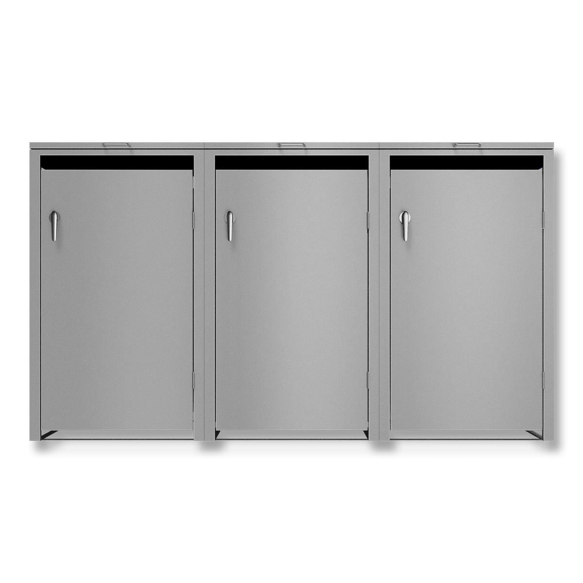 Metzler Mülltonnenbox | 3er | 240l | aus Stahl | rostfrei & massiv | Türgriff mit Schloss