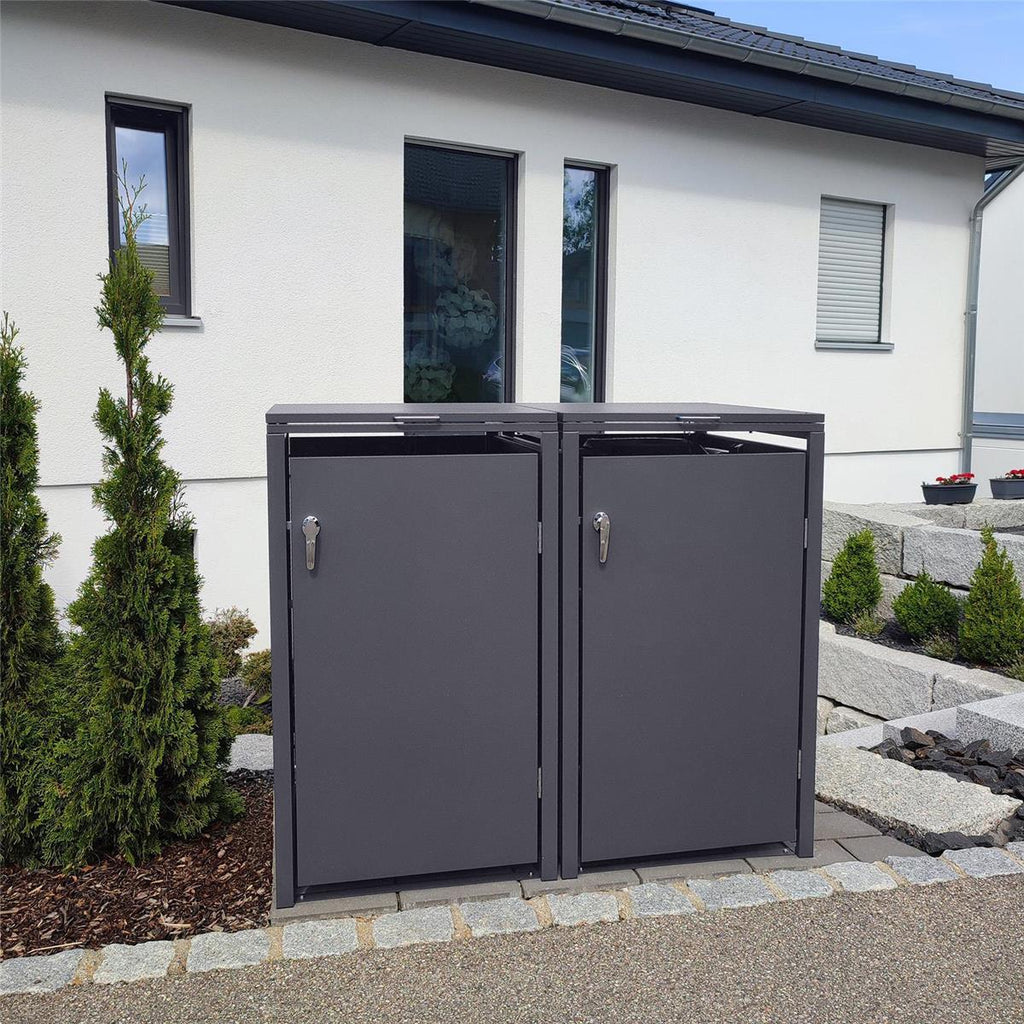 Metzler Mülltonnenbox | 2er | 240l | aus Stahl | rostfrei & massiv | Türgriff mit Schloss