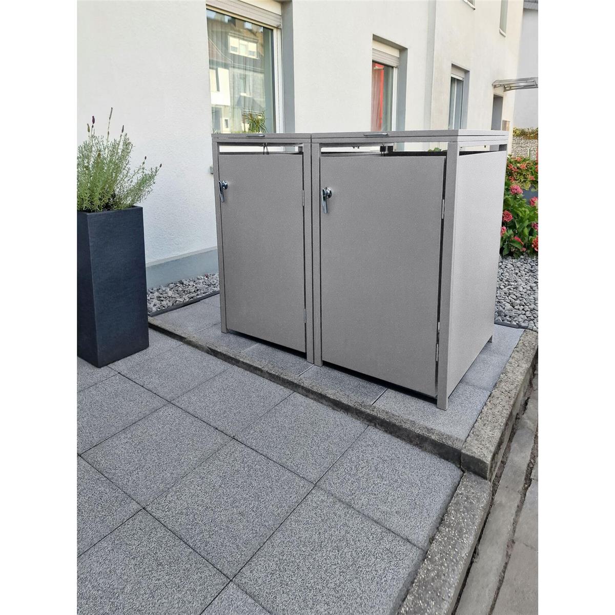 Metzler Mülltonnenbox | 2er | 240l | aus Stahl | rostfrei & massiv | Türgriff mit Schloss