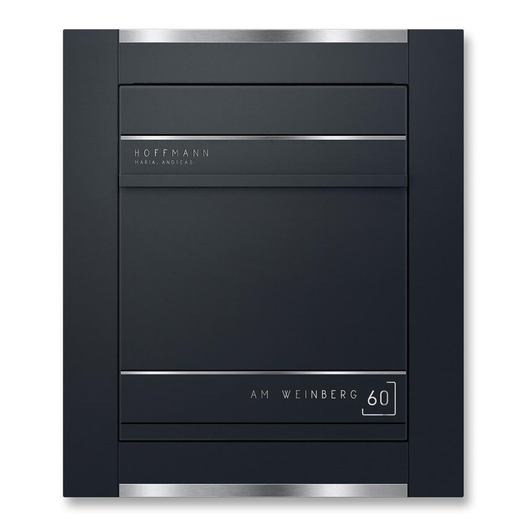 Metzler Briefkasten Unterputz | personalisiert mit Gravur | Anthrazit RAL 7016 | Edelstahl-Namensschild | Hugo 3