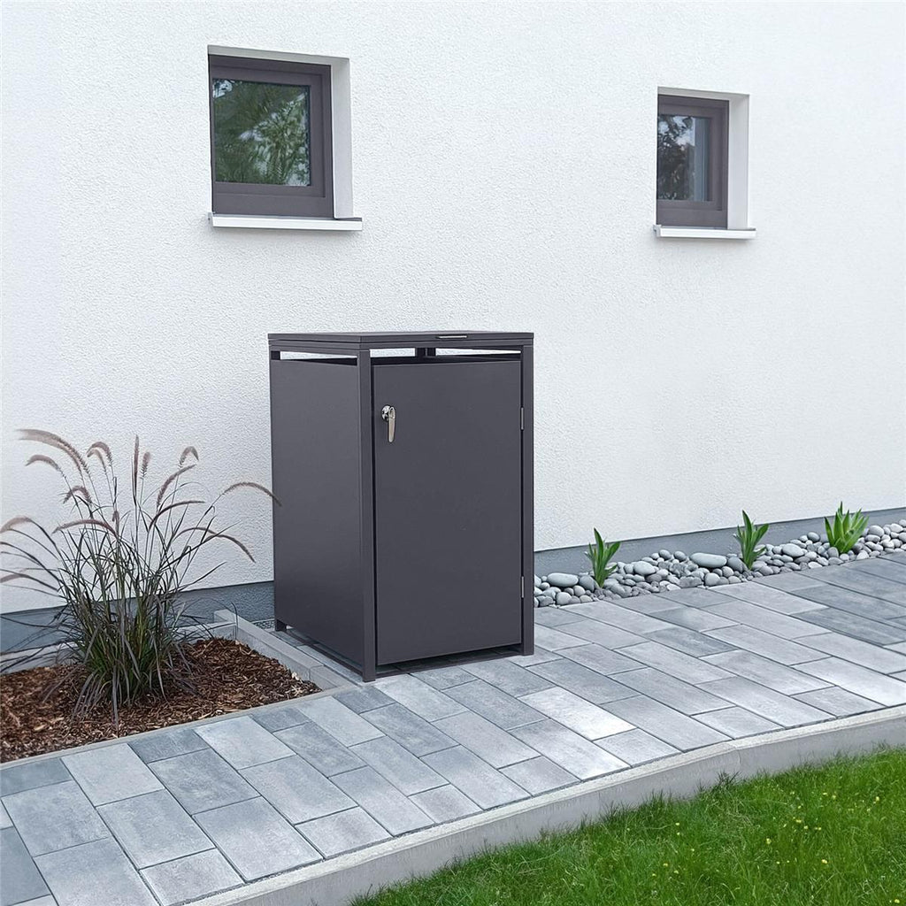 Metzler Mülltonnenbox | 1er | 240l | aus Stahl | rostfrei & massiv | Türgriff mit Schloss