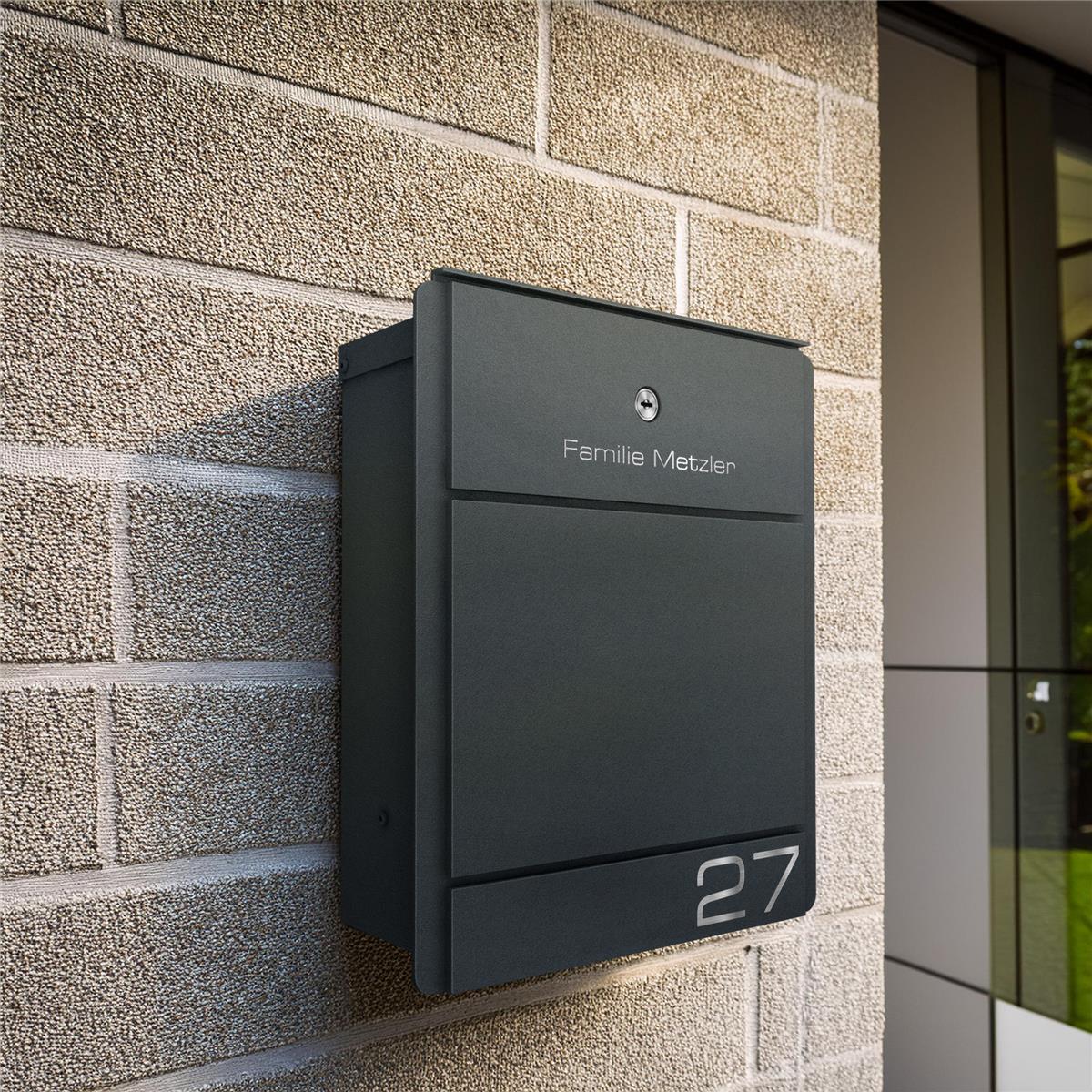 Metzler Briefkasten Anthrazit Gravur optional mit Zeitungsfach | Modell01