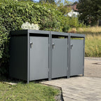 Metzler Mülltonnenbox mit Pflanzdach | 3er | 240l | Anthrazit RAL 7016 | aus Stahl | rostfrei & massiv | Türgriff mit Schloss