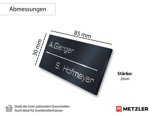 Metzler Namensschild Briefkastenschild aus Edelstahl | 8,5 x 3 cm