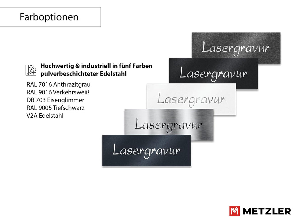 Metzler Namensschild Briefkastenschild aus Edelstahl | 8,5 x 3 cm