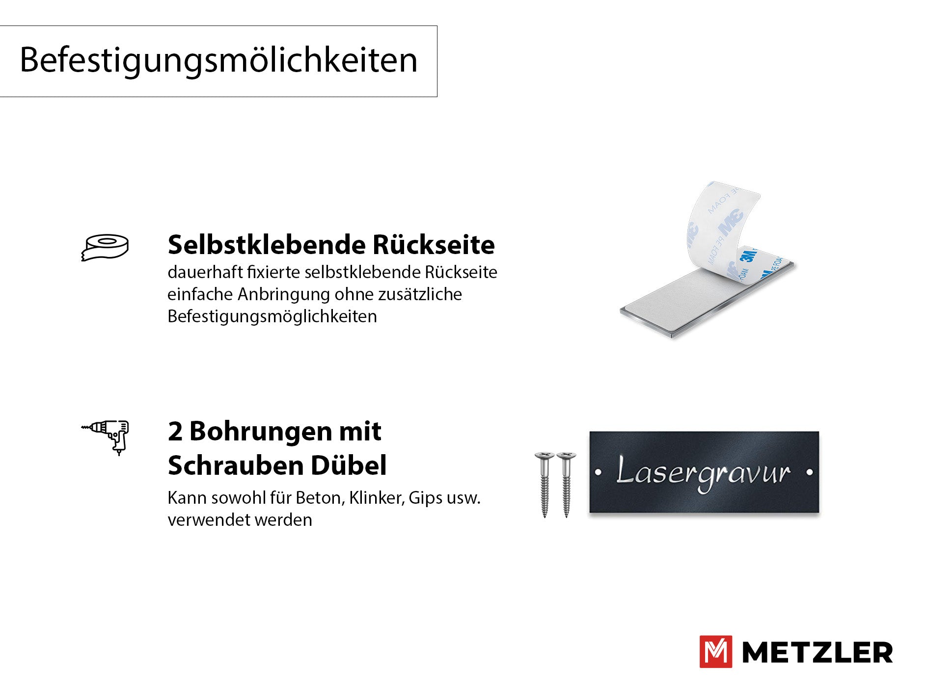 Metzler Namensschild Briefkastenschild aus Edelstahl | 8,5 x 3 cm