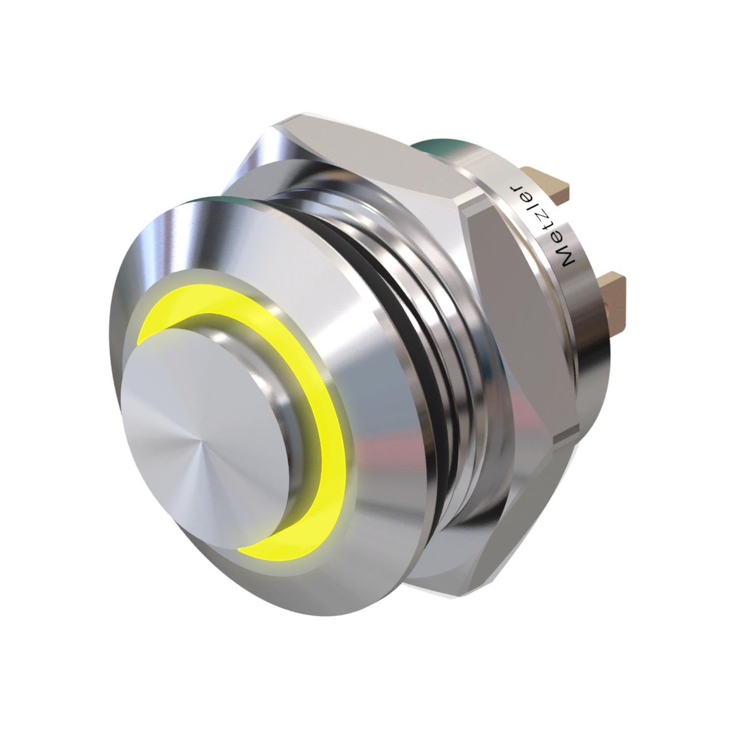 Metzler - Drucktaster 12mm - LED Ringbeleuchtung Gelb - IP67 IK10 - Edelstahl - Hervorstehend - Lötkontakte