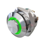 Metzler - Drucktaster 12mm - LED Ringbeleuchtung Grün - IP67 IK10 - Edelstahl - Hervorstehend - Lötkontakte