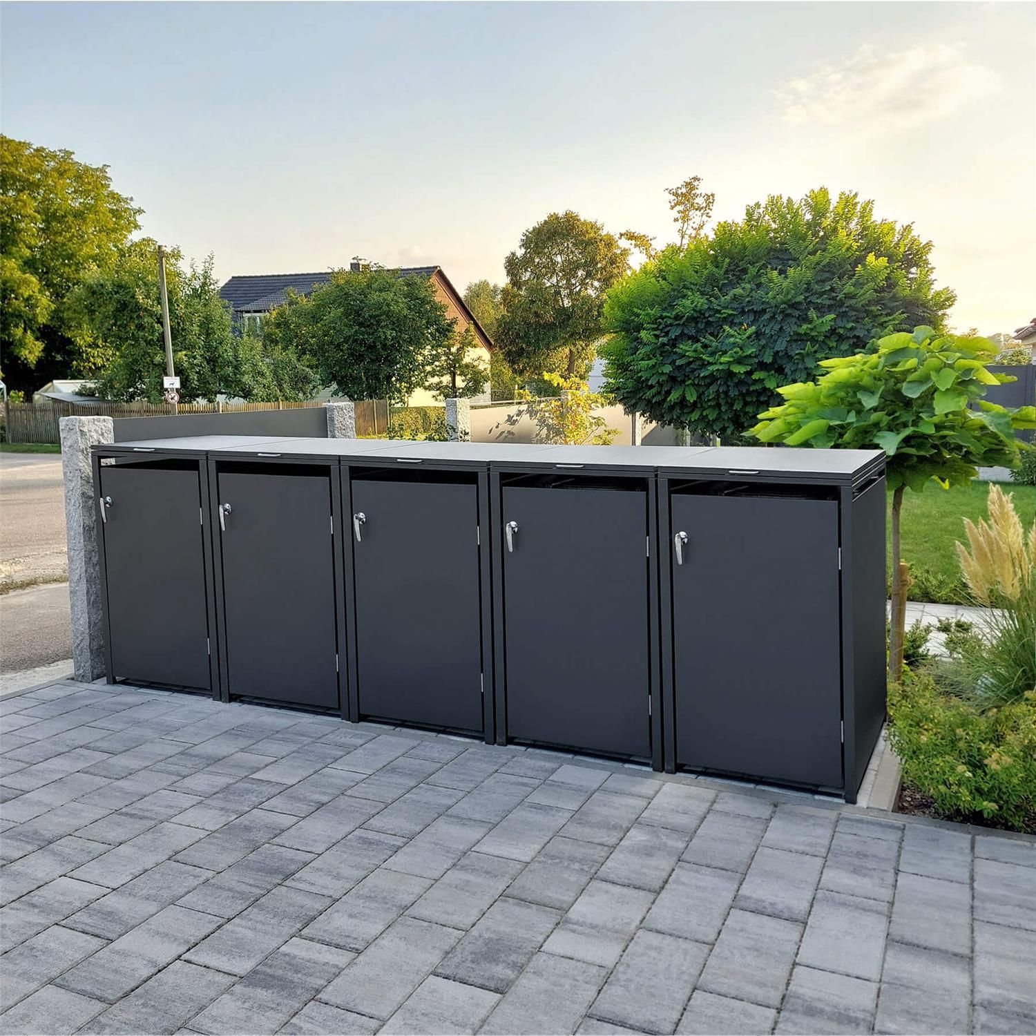 Metzler Mülltonnenbox | 5er | 240l | aus Stahl | rostfrei & massiv | Türgriff mit Schloss
