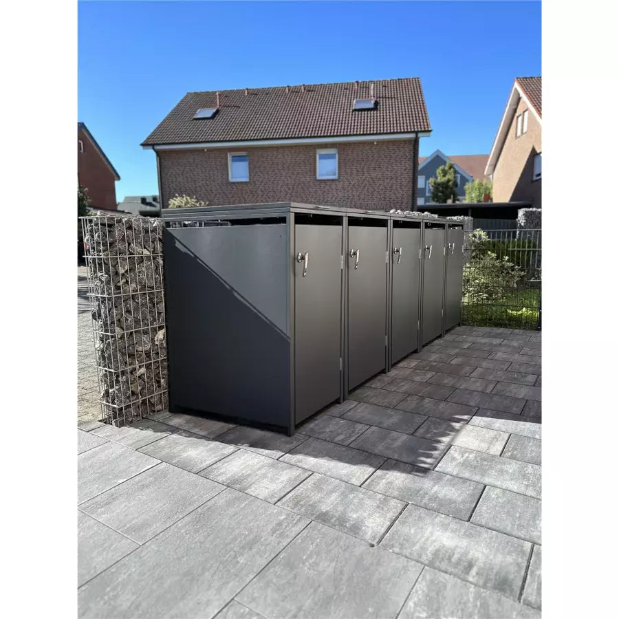 Metzler Mülltonnenbox | 5er | 240l | aus Stahl | rostfrei & massiv | Türgriff mit Schloss