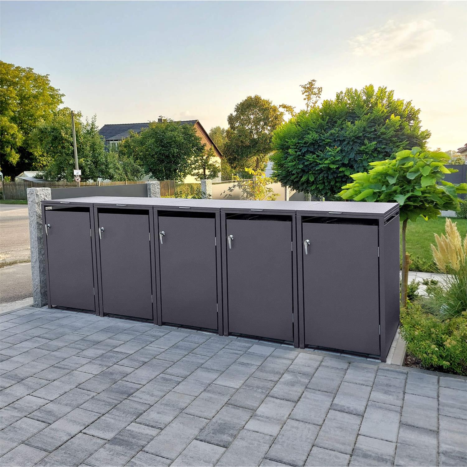 Metzler Mülltonnenbox | 5er | 240l | aus Stahl | rostfrei & massiv | Türgriff mit Schloss