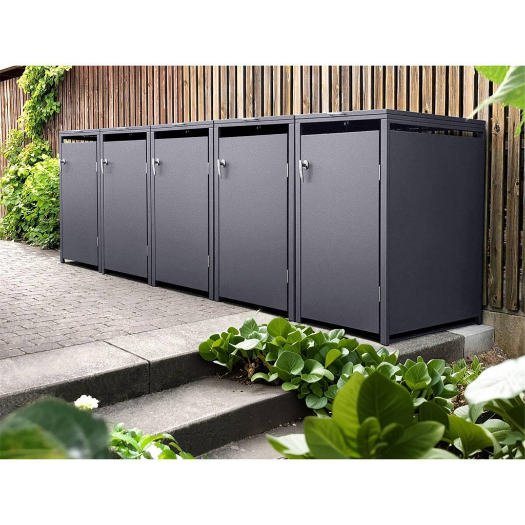 Metzler Mülltonnenbox | 5er | 240l | aus Stahl | rostfrei & massiv | Türgriff mit Schloss