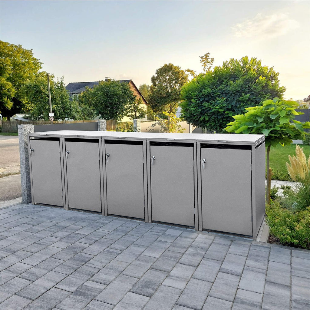 Metzler Mülltonnenbox | 5er | 240l | aus Stahl | rostfrei & massiv | Türgriff mit Schloss